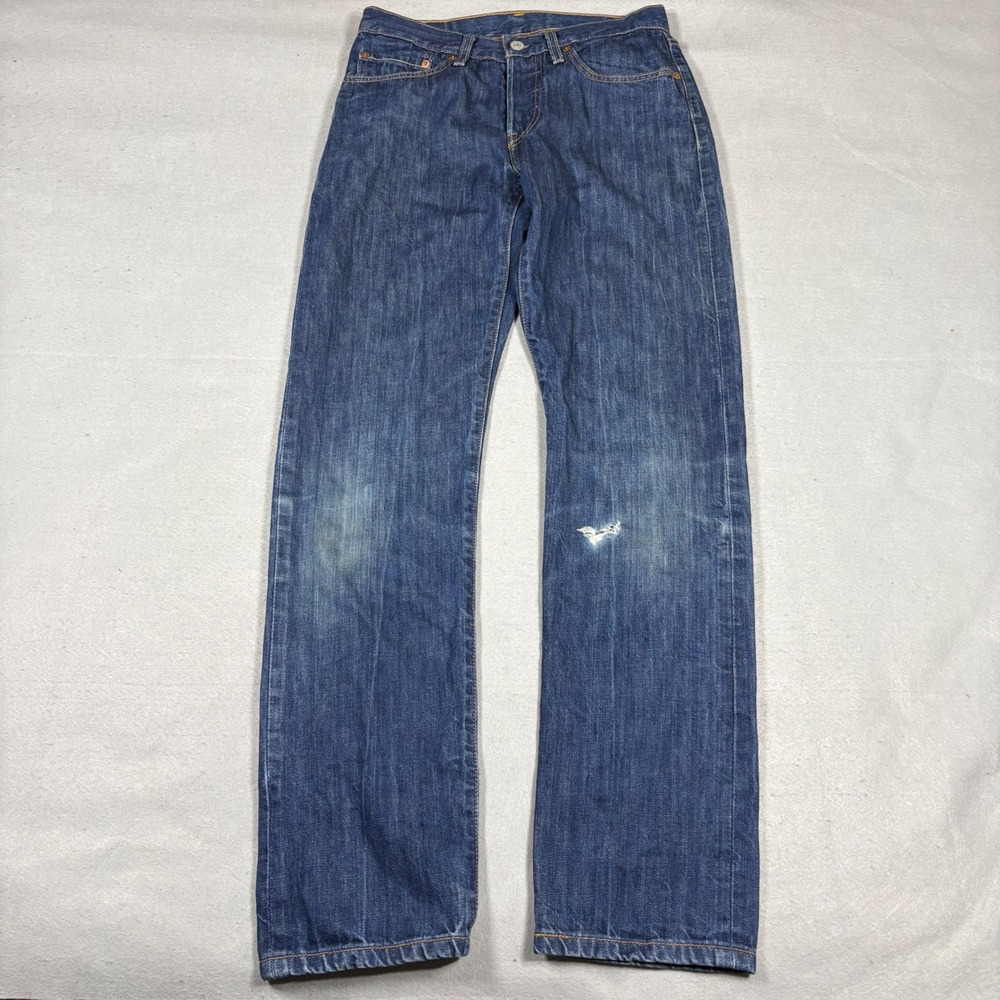 Levis 501 Straight Leg Jeans Medium Wash Distressed W26 L32 12501-0167